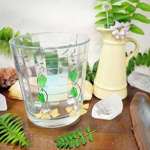 Pale Orange & Green Leafed Flower Fairy & Cottage Core Earrings